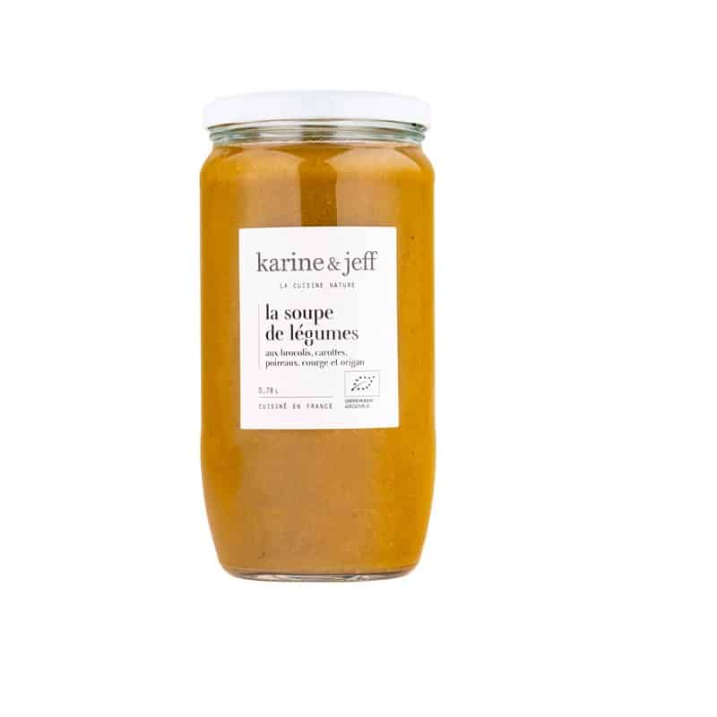 Soupe aux brocolis, carottes, poireaux, courge et origan